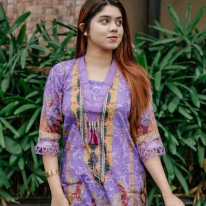 পাকিস্তানি ইনস্পায়ার্ড কটন থ্রি-পিস সেট | ডিজিটাল প্রিন্ট ও লেইস ওয়ার্ক ডিজাইন ((DT15) Copy